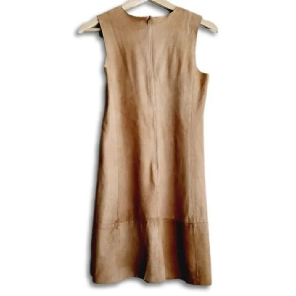 JILL STUART Genuine Suede Leather Mini Sheath Dress Tan Sz 0 Flawed - Picture 7 of 16